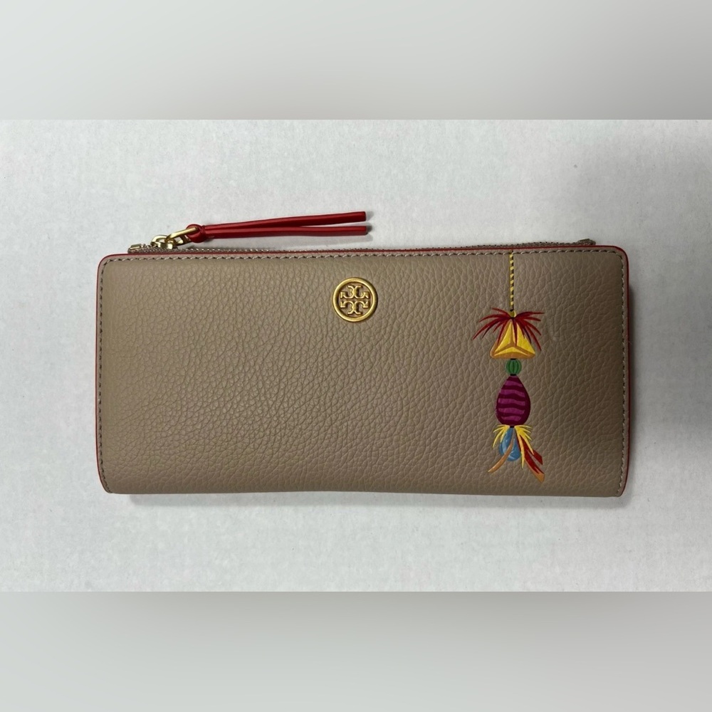 SALE Tory Burch Long Wallet In Brown/Red With Printed Design
